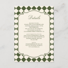 Cartão De Informações Detalhes de Casamento Xadrez Verde Oliva Dinheiro