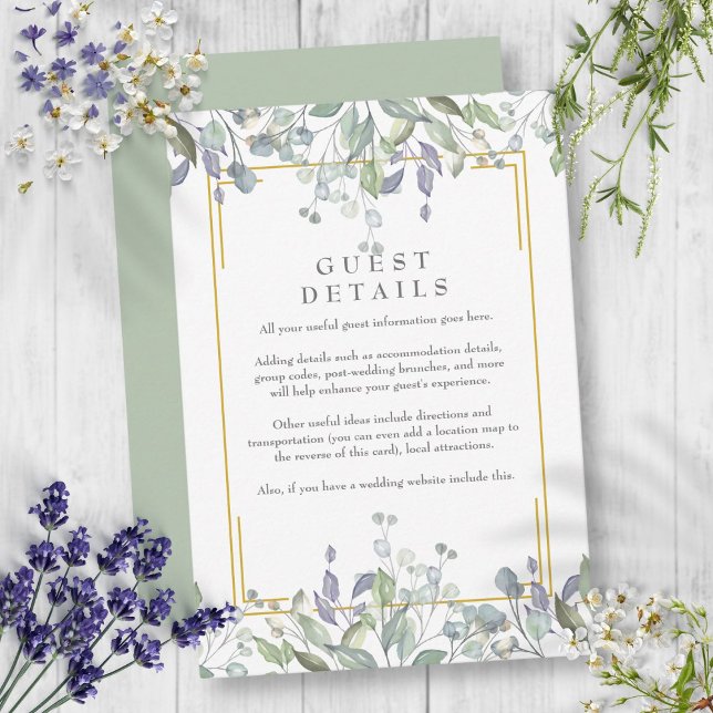 Cartão De Informações Detalhes de Convidado Floral de Sage e Lilac (Sage and Lilac Floral Guest Information Details Enclosure Card)