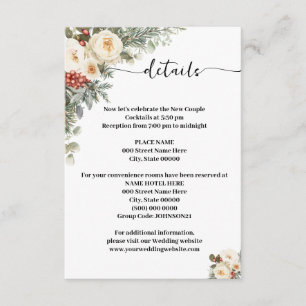 Cartão De Informações Detalhes de Flores Brancas de Inverno Casamento