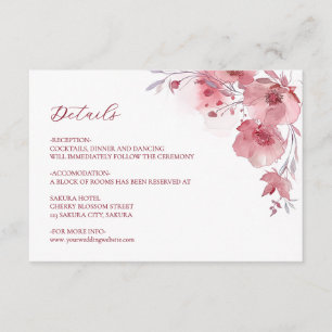 Cartão De Informações Detalhes de Flores de Aquarela Rosa Desbotado