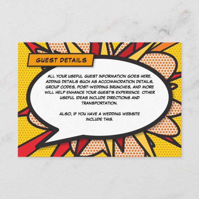 Cartão De Informações Detalhes de Hospedagem de Casamento de Quadrinhos  (Frente)