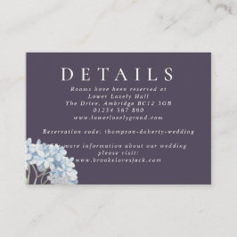 Cartão De Informações Detalhes de Hydrangeas Azuis e Casamento de Marinh