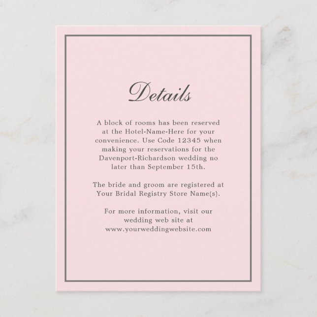 Cartão De Informações Detalhes de Informações de Casamento Elegante Simp (Frente)