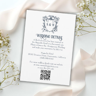 Cartão De Informações Detalhes de Noiva com Brasão Floral Vintage Elegan