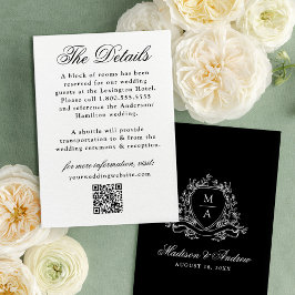 Cartão De Informações Detalhes de Noiva com Crista Floral Preta Elegante