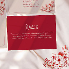 Cartão De Informações Detalhes de Noiva Elegante Floral Rosa Vermelho