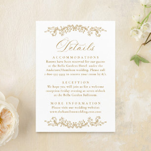 Cartão De Informações Detalhes de Noiva Elegante Floral Vitoriana Dourad