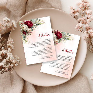 Cartão De Informações Detalhes de Noiva Floral Branca Borgonha Dourado J