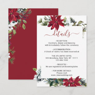 Cartão De Informações Detalhes de Poinsettia Vermelha Elegante em Aquare