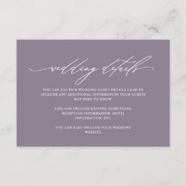 Cartão De Informações Detalhes de Púrpura Chic Dusty com Caligrafia