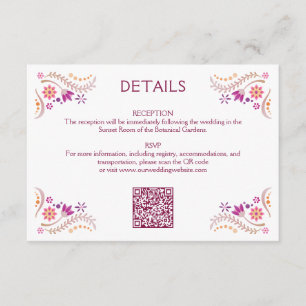 Cartão De Informações Detalhes de QR de Casamento Rosa Fiesta