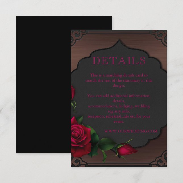 Cartão De Informações Detalhes de Rosas Vermelhas em Moldura Antiga Góti (Frente/Verso)