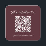 Cartão De Informações Detalhes de RSVP de Casamento de Script Burgundy d<br><div class="desc">Cartão de Gabinete de Código QR de Detalhes de Casamento de Script Simples em Borgonha</div>