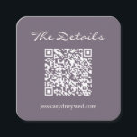 Cartão De Informações Detalhes de RSVP de Casamento de Script Código QR<br><div class="desc">Simples Script de Detalhes de Casamento Cartão de Gabinete de Código QR em Púrpura Escuro Dusta</div>
