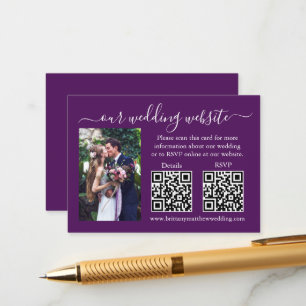 Cartão De Informações Detalhes de RSVP de Casamento Foto 2 QR Roxo