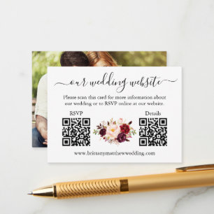 Cartão De Informações Detalhes de RSVP de Foto Floral 2 QR do Watercolor