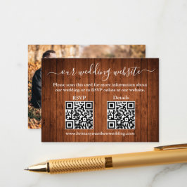 Cartão De Informações Detalhes de RSVP de Foto QR Rustic Wood 2
