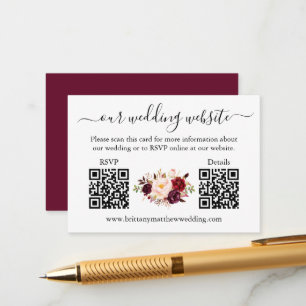 Cartão De Informações Detalhes de RSVP de QR de FLoral 2 FLURUNY Burgund