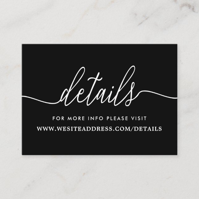 Cartão De Informações Detalhes de Script Simples Preto e Branco Modernos (Frente)