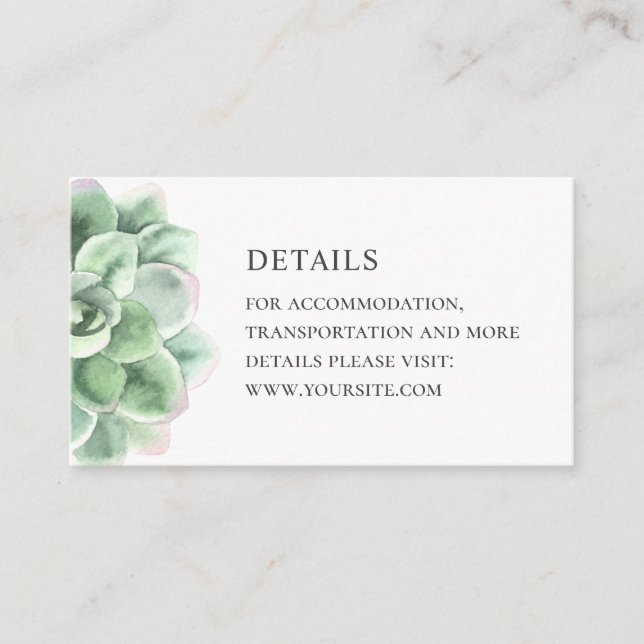 Cartão De Informações Detalhes de suculência de aquarela. Cacto verde ca (Frente)