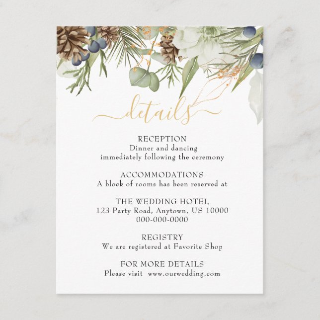 Cartão De Informações Detalhes de Verduras da Floresta Rústica & Pinhas (Frente)