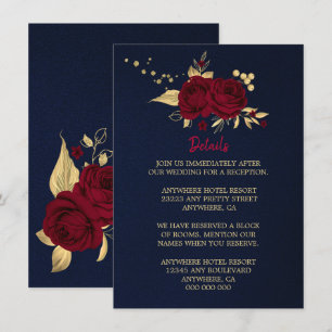 Cartão De Informações detalhes do azul-marinho floral burgundy gold