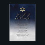 Cartão De Informações Detalhes do Bar de Cor Azul Branco Dourado Mitzvah<br><div class="desc">Esta carta de detalhes do Bar moderno e artístico Mitzvah é a escolha perfeita para seu filho para seu dia especial. Ele apresenta um gradiente marinho azul e branco, pintado à mão. No topo do convite está uma falsa estrela de ouro impressa de David e tipografia personalizada. É um design...</div>