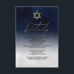 Cartão De Informações Detalhes do Bar de Cor Azul Branco Dourado Mitzvah<br><div class="desc">Esta carta de detalhes do Bar moderno e artístico Mitzvah é a escolha perfeita para seu filho para seu dia especial. Ele apresenta um gradiente marinho azul e branco, pintado à mão. No topo do convite está uma falsa estrela de ouro impressa de David e tipografia personalizada. É um design...</div>