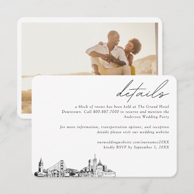 Cartão De Informações Detalhes do Bloco da Sala do Hotel San Francisco W (Frente/Verso)