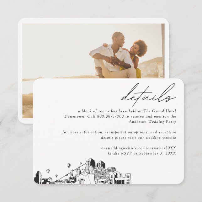 Cartão De Informações Detalhes do Bloco do Hotel Albuquerque Wedding (Frente/Verso)