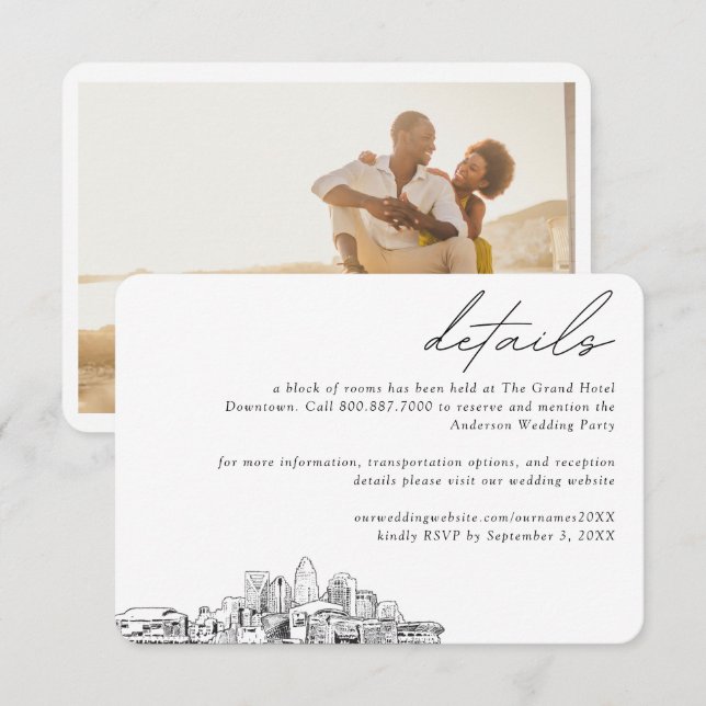 Cartão De Informações Detalhes do Bloco do Hotel Charlotte Wedding (Frente/Verso)