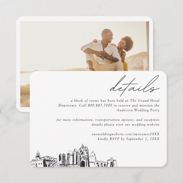 Cartão De Informações Detalhes do Bloco do Hotel San Diego Wedding (Frente/Verso)