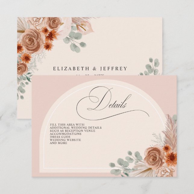 Cartão De Informações Detalhes do Boho Terracotta Pampas da Caligrafia R (Frente/Verso)