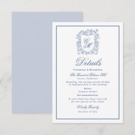 Cartão De Informações Detalhes do Brasão Floral Vintage Azul para Casame