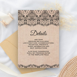 Cartão De Informações Detalhes do Burlap Russo do Lace Preto Vintage