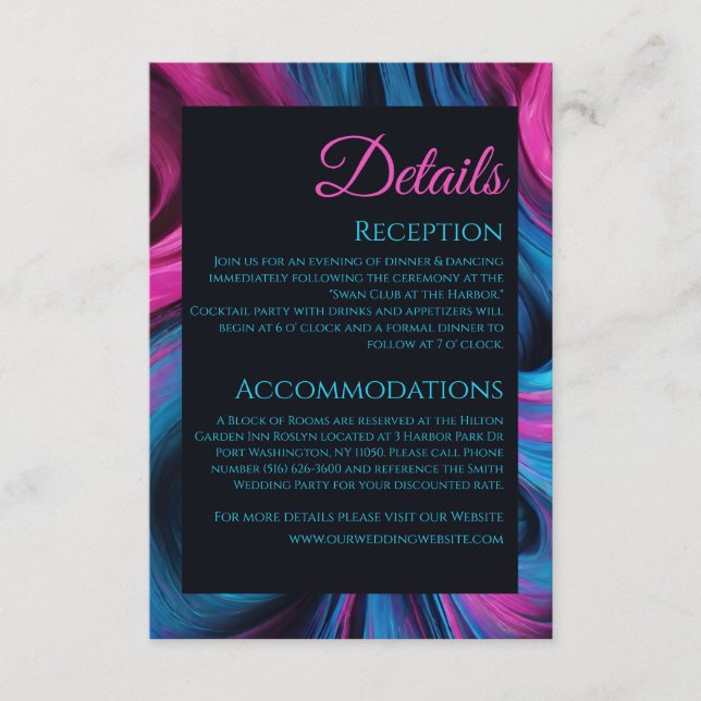 Cartão De Informações Detalhes do casamento - Abstrato azul e rosa moder (Frente)