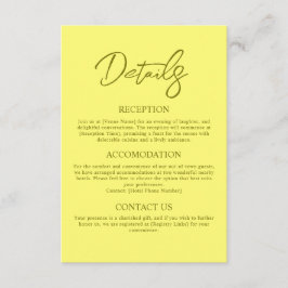 Cartão De Informações Detalhes do Casamento Amarelo da Manteiga Moderna