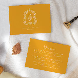 Cartão De Informações Detalhes do Casamento Amarelo Marigold do Monogram
