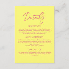 Cartão De Informações Detalhes do Casamento Amarelo-Rosa Moderno e Mante