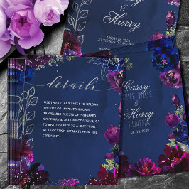 Cartão De Informações Detalhes do Casamento Amethyst Sapphire Navy Jewel