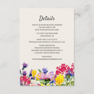 Cartão De Informações Detalhes do Casamento Aquarela Flores Silvestres B