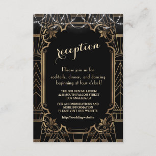 Cartão De Informações Detalhes do Casamento Art Déco Preto Grande Gatsby