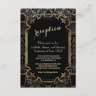 Cartão De Informações Detalhes do Casamento Art Déco Preto Grande Gatsby