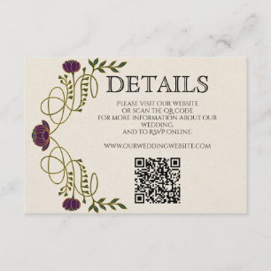 Cartão De Informações Detalhes do Casamento Art Nouveau em Tons de Joia