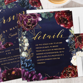 Cartão De Informações Detalhes do Casamento Azul Burgundy II Enclosure