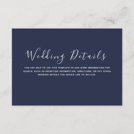 Cartão De Informações Detalhes do Casamento Azul de Marinho Minimalista