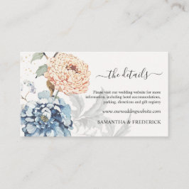 Cartão De Informações Detalhes do Casamento Azul de Pêssego Floral