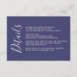 Cartão De Informações Detalhes do Casamento Azul do Marinho de Caligrafi