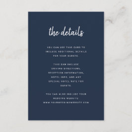 Cartão De Informações Detalhes do Casamento Azul do Marinho de Script Mi