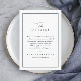 Cartão De Informações Detalhes do Casamento Azul do Marinho Elegante Clá